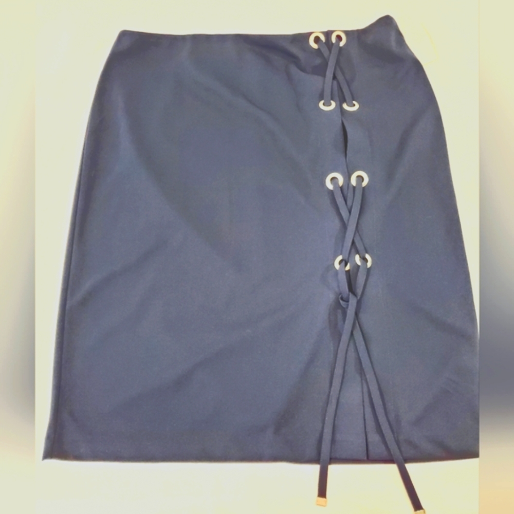 SOHO Apparel - Navy Blue Skirt with Silver Grommet & Ties
